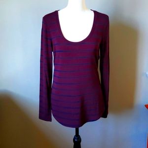 Ann Taylor burgandy/navy striped top, medium